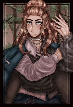 a portrait of a woman with light brown hair. character is by @omniscientgoo_ on characterhub